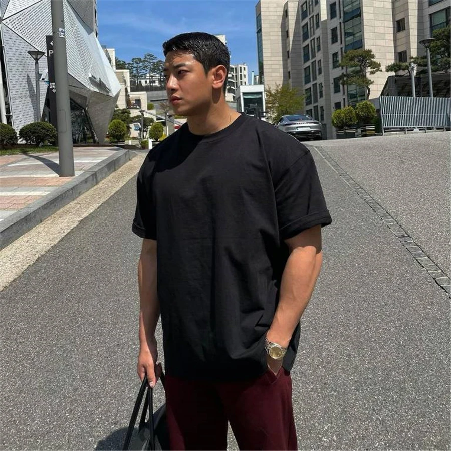 

2021 модная повседневная мужская футболка с коротким рукавом, футболка для тренировок и спортзала, мужская хлопковая свободная футболка для ...