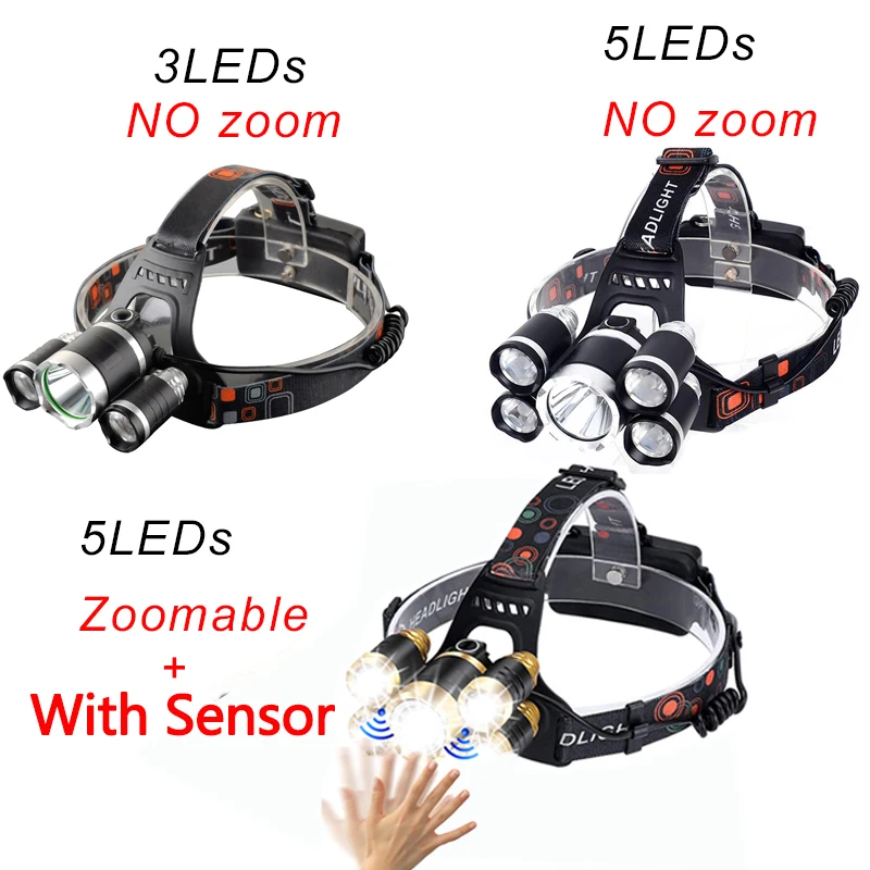 Светодиодный налобный фонарь с датчиком и зумом 4 режима водонепроницаемый