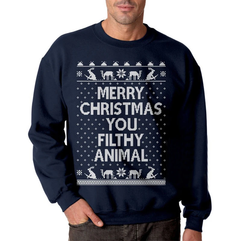 

2020 New Festival Merry Christmas You FiLthy Animal Print Pullover topsAutumn and Winter Couple's Sweatshirts Fashion Casual