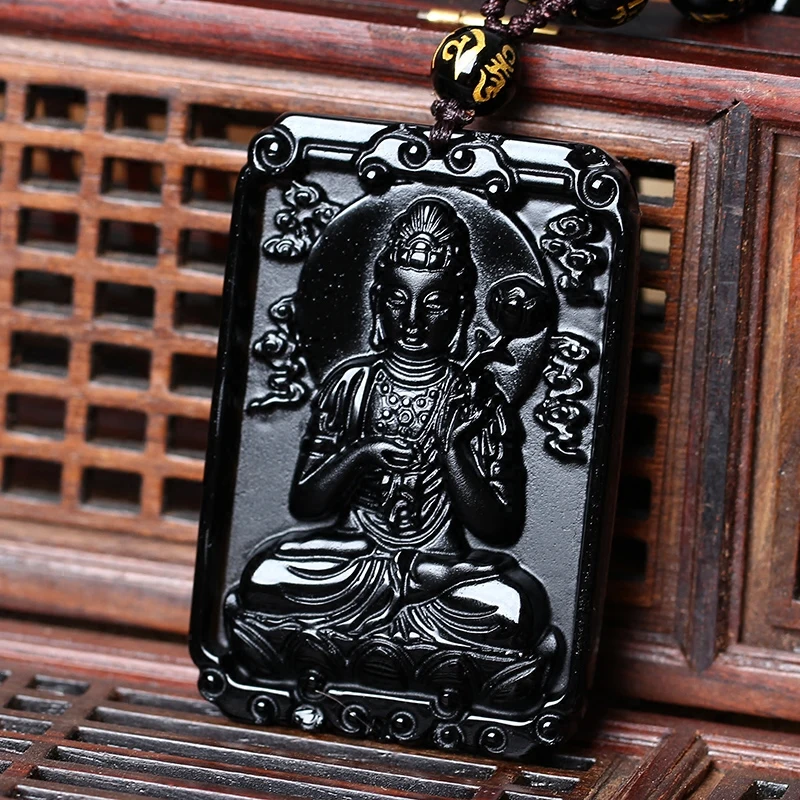 Натуральный черный обсидиан бусы ожерелье ручной работы нефритовый кулон Будды