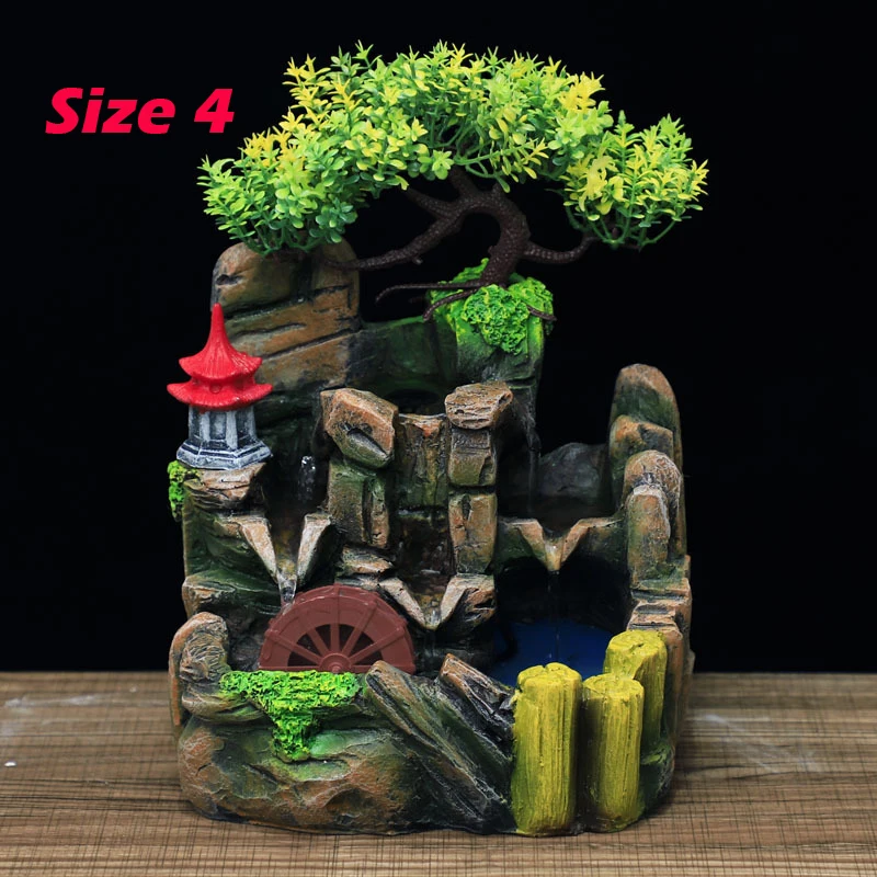 

Desktop Resin Mountain Rockery Fountain Waterfall Garden Bonsai Decoration Tabletop Flowing Water Fountain (4 Size Choose)