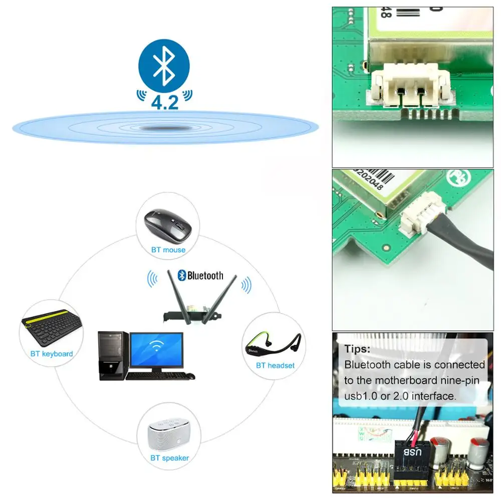 WiFi карта AC 1200 Мбит/с Ubit 8260 сетевая с Bluetooth 4 2 адаптером двухдиапазонный 5G/2 4G PCI E