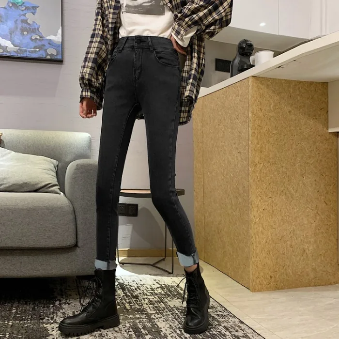 

High Waist Jeans for Women Spring New Retro Distressed Washed High Waist Slimming Stretch Skinny Pencil Pants Fashion