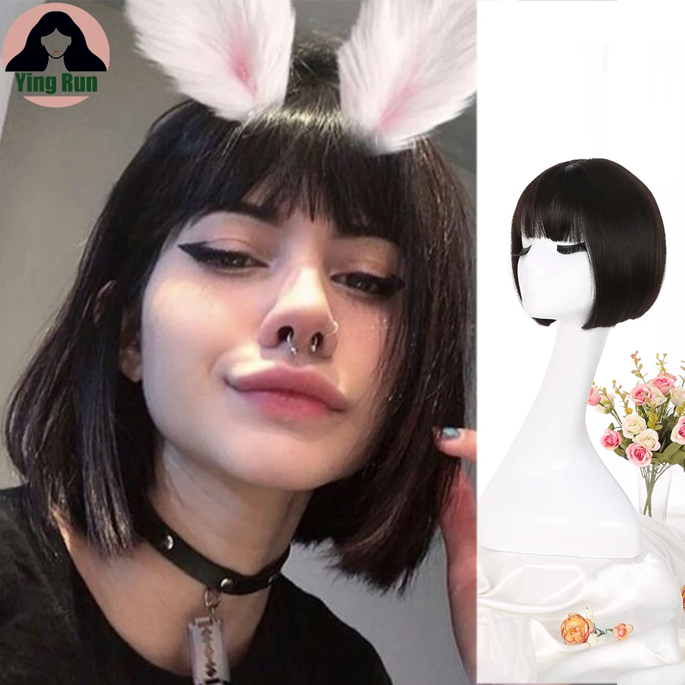 

YINGRUN Short Bob Straight Wig With Bangs for Women Synthetic Wigs For Woman Daily Natural Hair Heat Resistant Fiber
