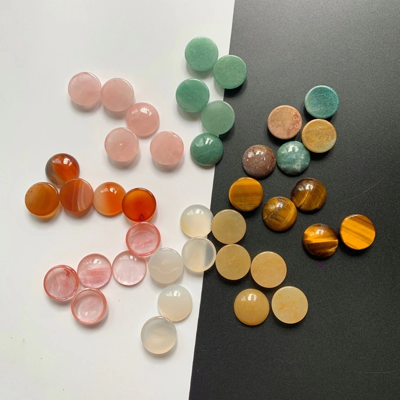 Natural Stone Crystal Cabochons Round for Jewelry Making Findings Components Flatback CAB Stones Round Beads No Hole 4pcs