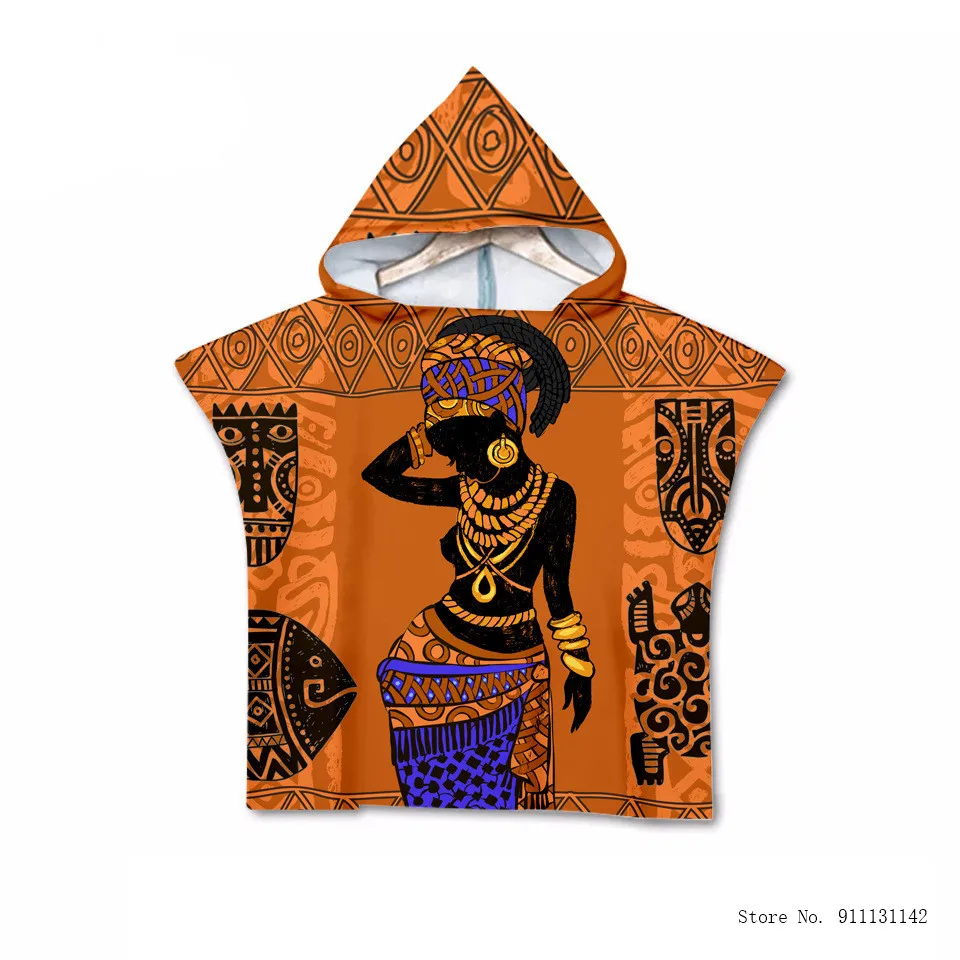 Банный халат детский из микрофибры с принтом в африканском стиле для мальчиков и