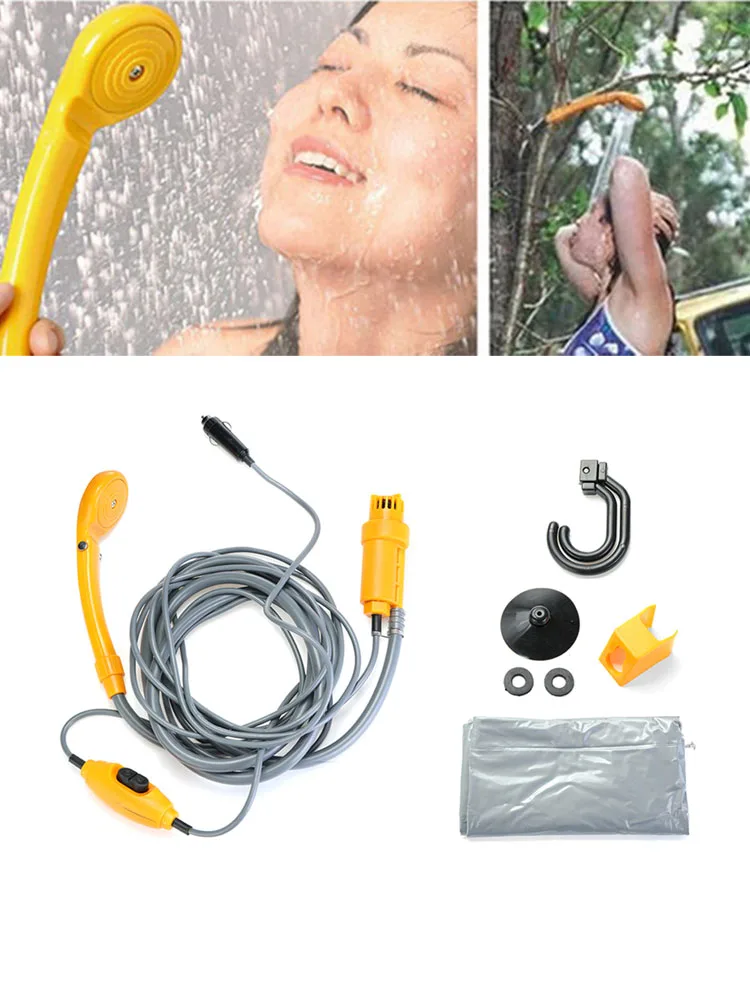 12V DC Portable Car Washer Motorcycle Shower High Pressure Power Electric Pump For Outdoor Camping Travel Pet - Yellow Blue
