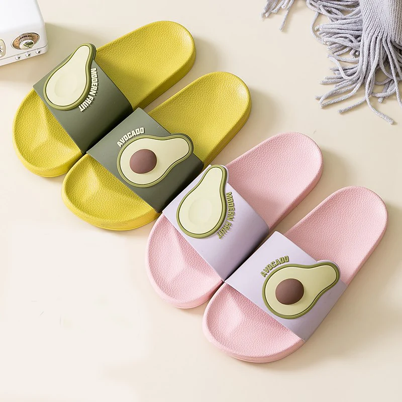 New Summer Women's Home Slippers Indoor Flat-heeled Flip-flops for Men and Women Couples Avocado Soft-soled Beach Shoes