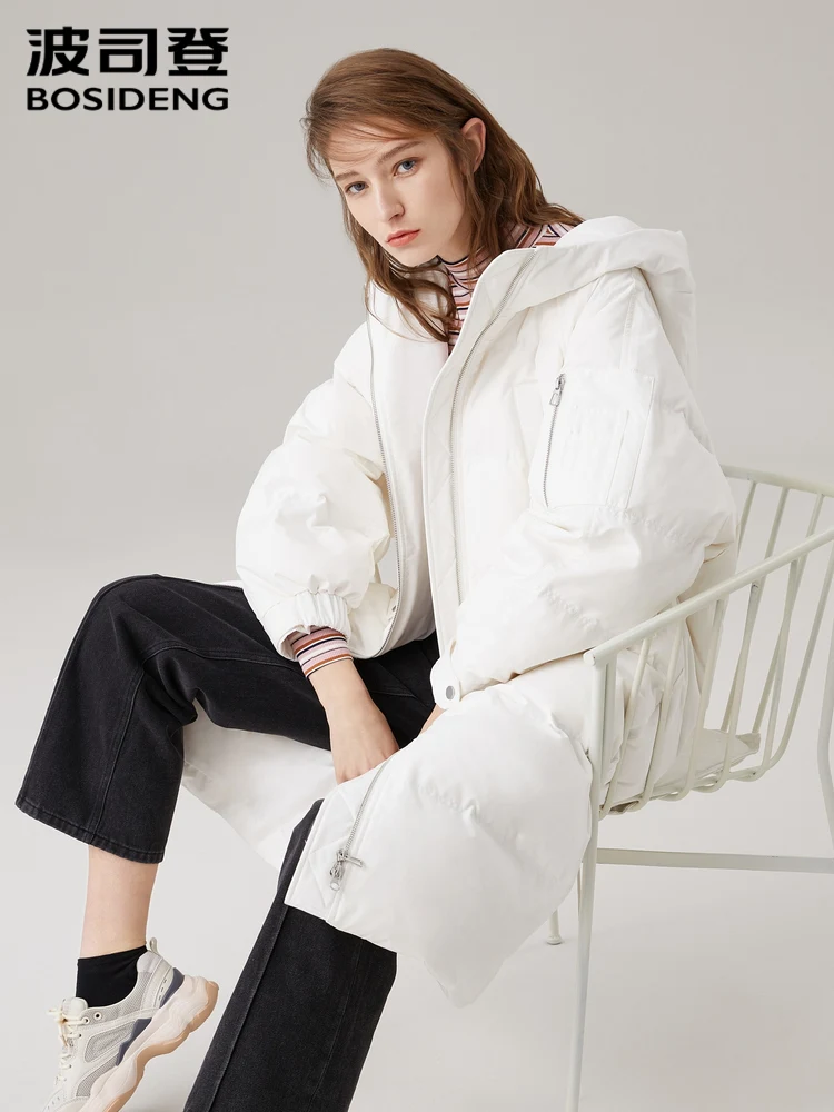 

Bosideng Женское зимнее пальто с капюшоном из белого утиного пуха, Женская Толстая длинная куртка, женская повседневная куртка-пуховик, B90141074