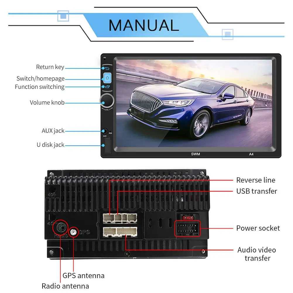 SWM A4 2 Din Car Radio 7" Touch Screen Android 8.1 MP5 Player GPS Navigation Bluetooth WiFi USB HD Multimedia | Автомобили и