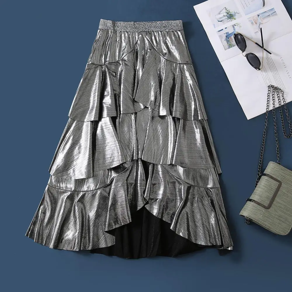 

2020 Women Vintage Long Ruffles Skirt Female Streetwear Cake Skirts Summer Chic Skirt Lady Ankle-Length Skirt