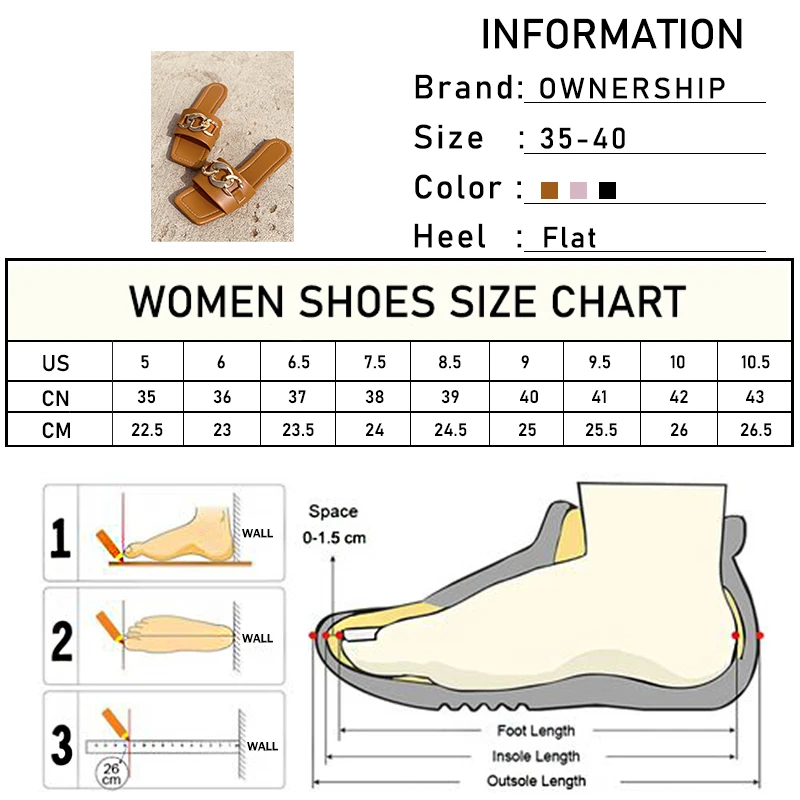 

Women Square Toe Slippers 2021 Woman Metal Chain Flats Summer Female Sewinge Footwear Ladies Beach Shoes Women's Casual Slides
