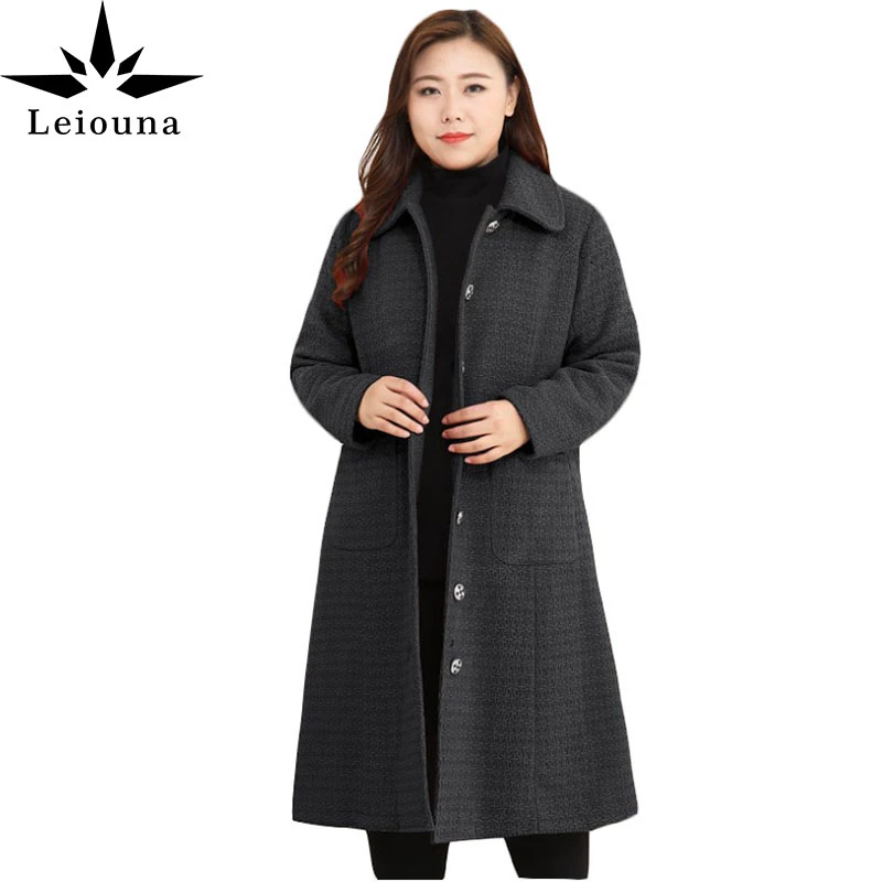 

Leiouna Long Solid Plus Size 10XL Winter Women's Wool Coat Medium Long Woolen Coat Female Autumn Fashion Fat MM Woolen Overcoats