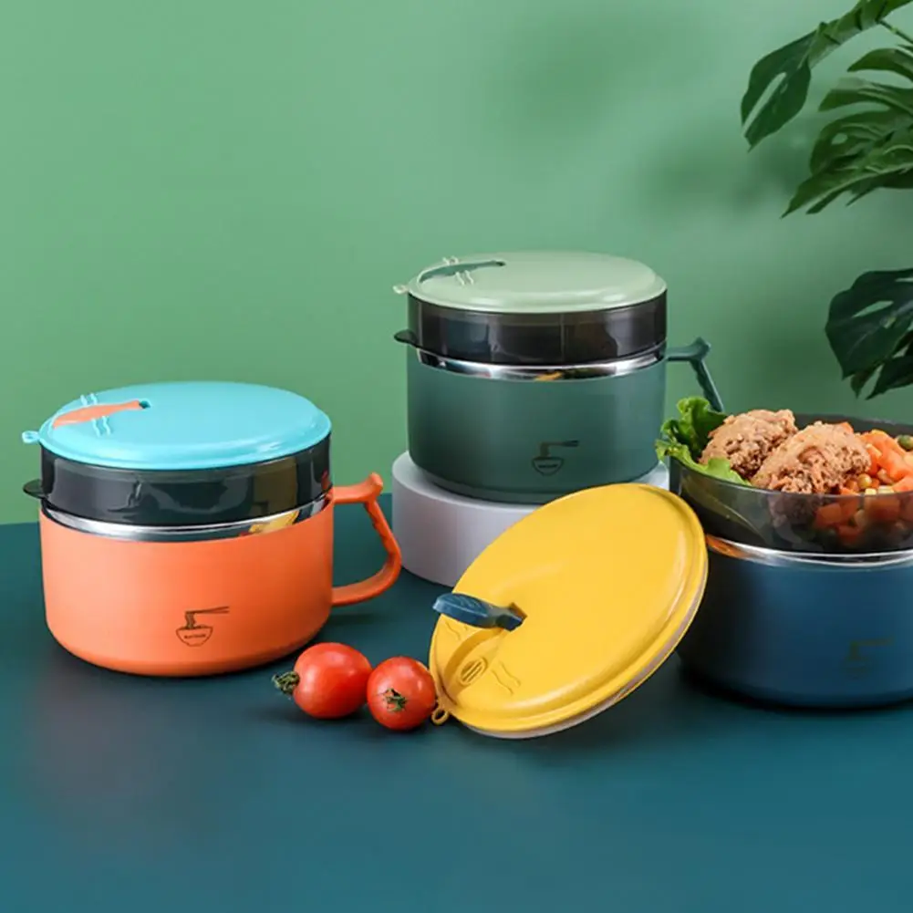 

1200ml/1500ml Noodle Bowl Eco-friendly Good Seal Performance Stainless Steel Anti-scalding Soup Liquid Bowl for Home