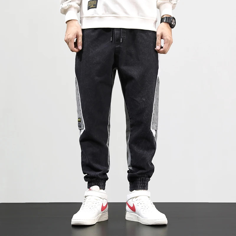 Модная уличная одежда мужские джинсы черный серый цвет свободные сшитые