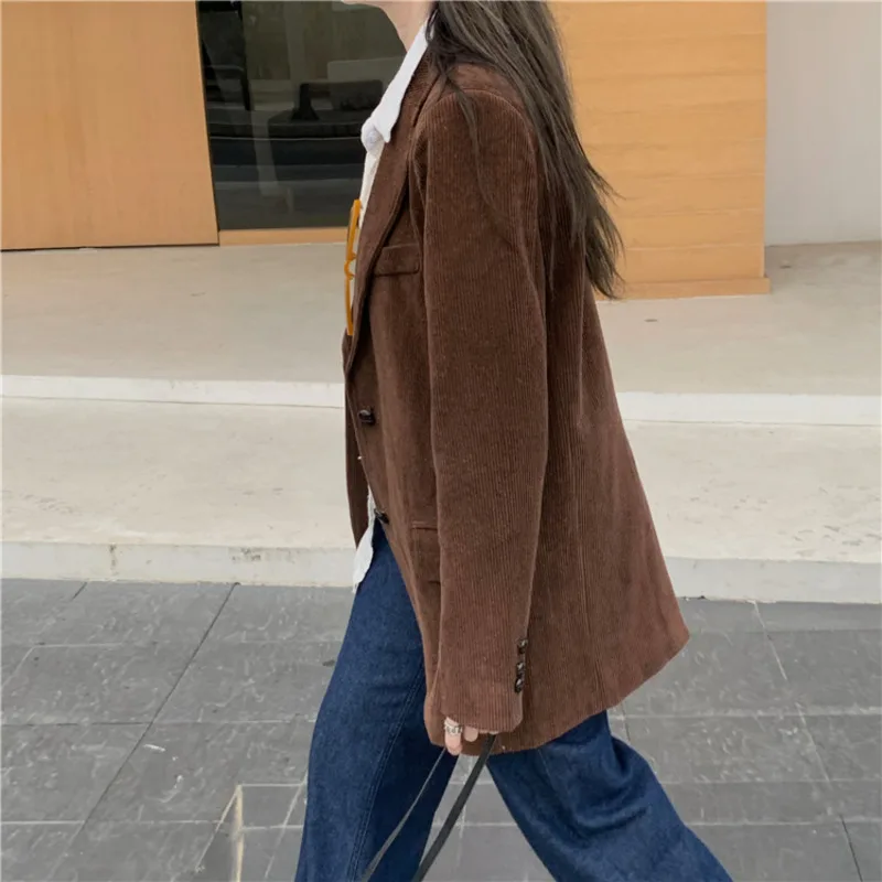 

Vintage Single Breasted Women Jackets Notched Collar Women Blazer Autumn Female Outerwear Ladies Coat 2021