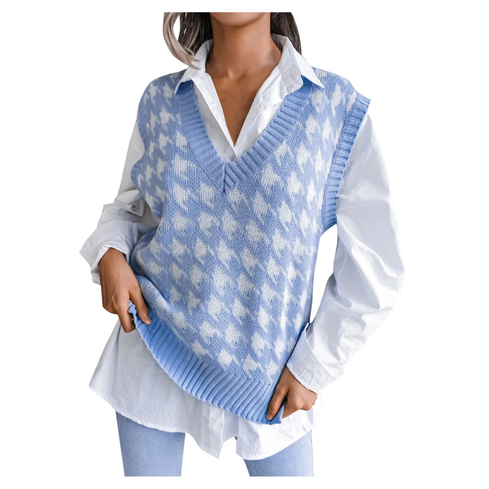 

Женский осенне-зимний вязаный жилет с V-образным вырезом