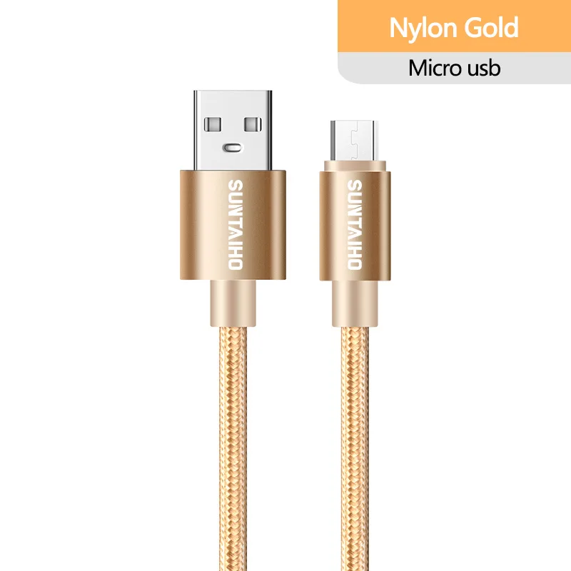 Suntaiho usb кабель micro usb cable провод для зарядки micro usb кабель для зарядки микро usb Зарядное устройство адаптер 2.4A шнур для зарядки телефона для samsung xiaomi LG huawei Meizu нейлоновый плетеный - Цвет: Gold