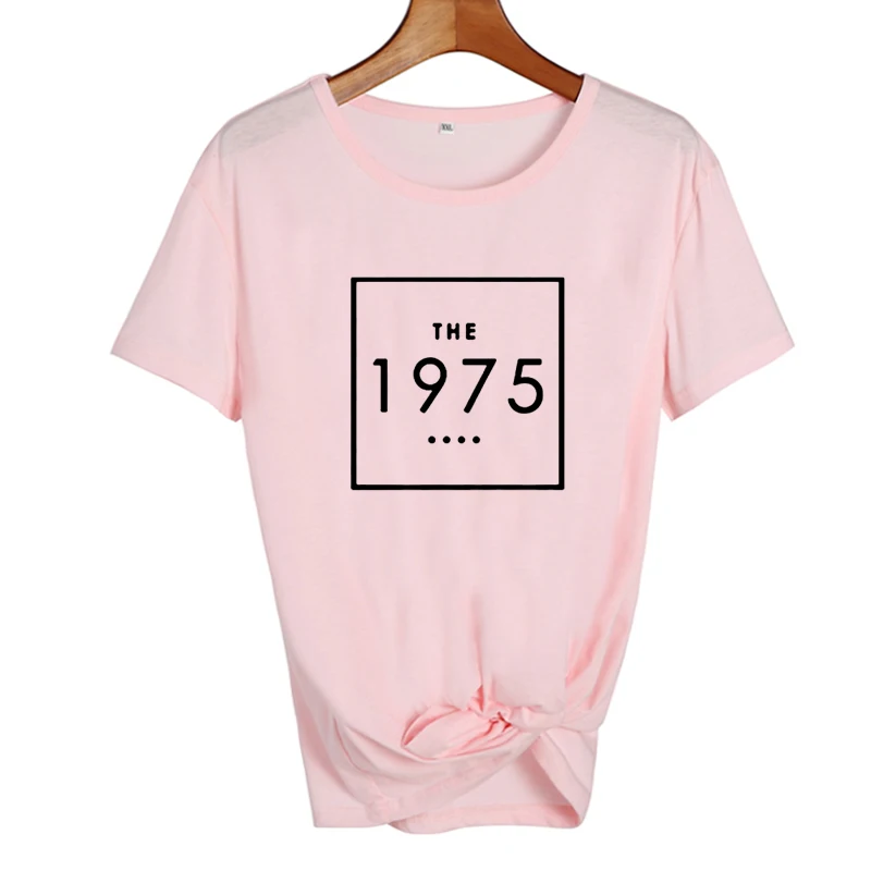 pink-black 1975 Винтаж Harajuku футболка черная, белая хлопковая Футболка Femme летние топы, хлопковая футболка с короткими рукавами женская одежда - Цвет: pink-black