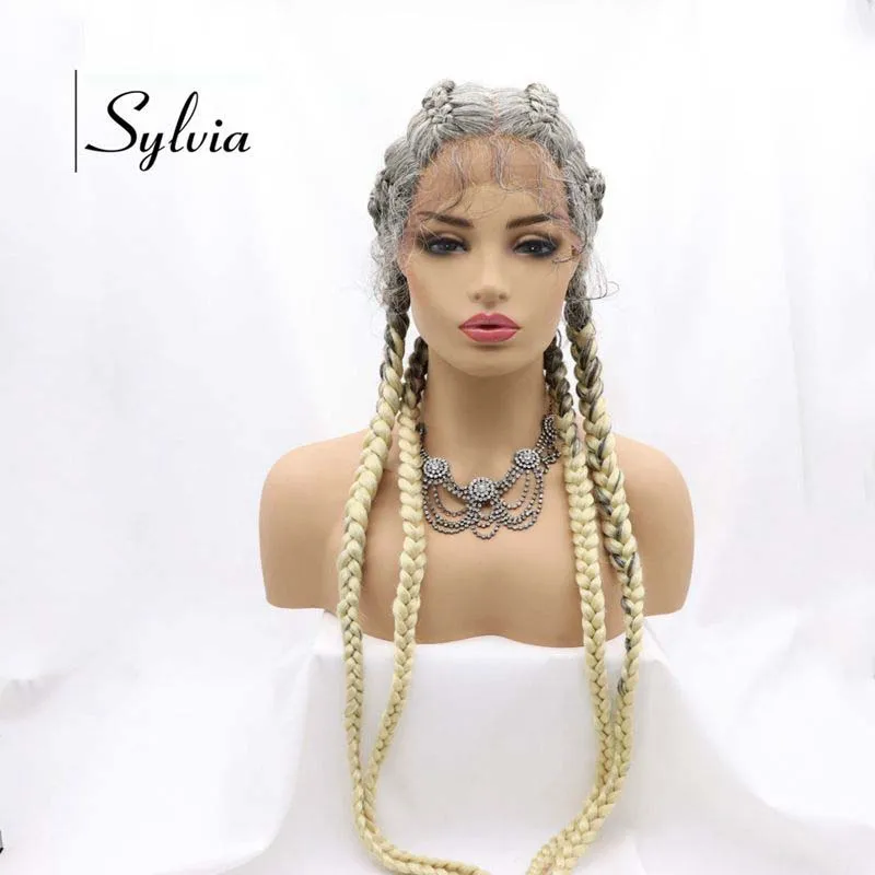 Sylvia 30 inch 360 Full Lace Braided Wigs with Baby Hair  Box Braid Synthetic Lace Front Wig for Black Women Hand Made
