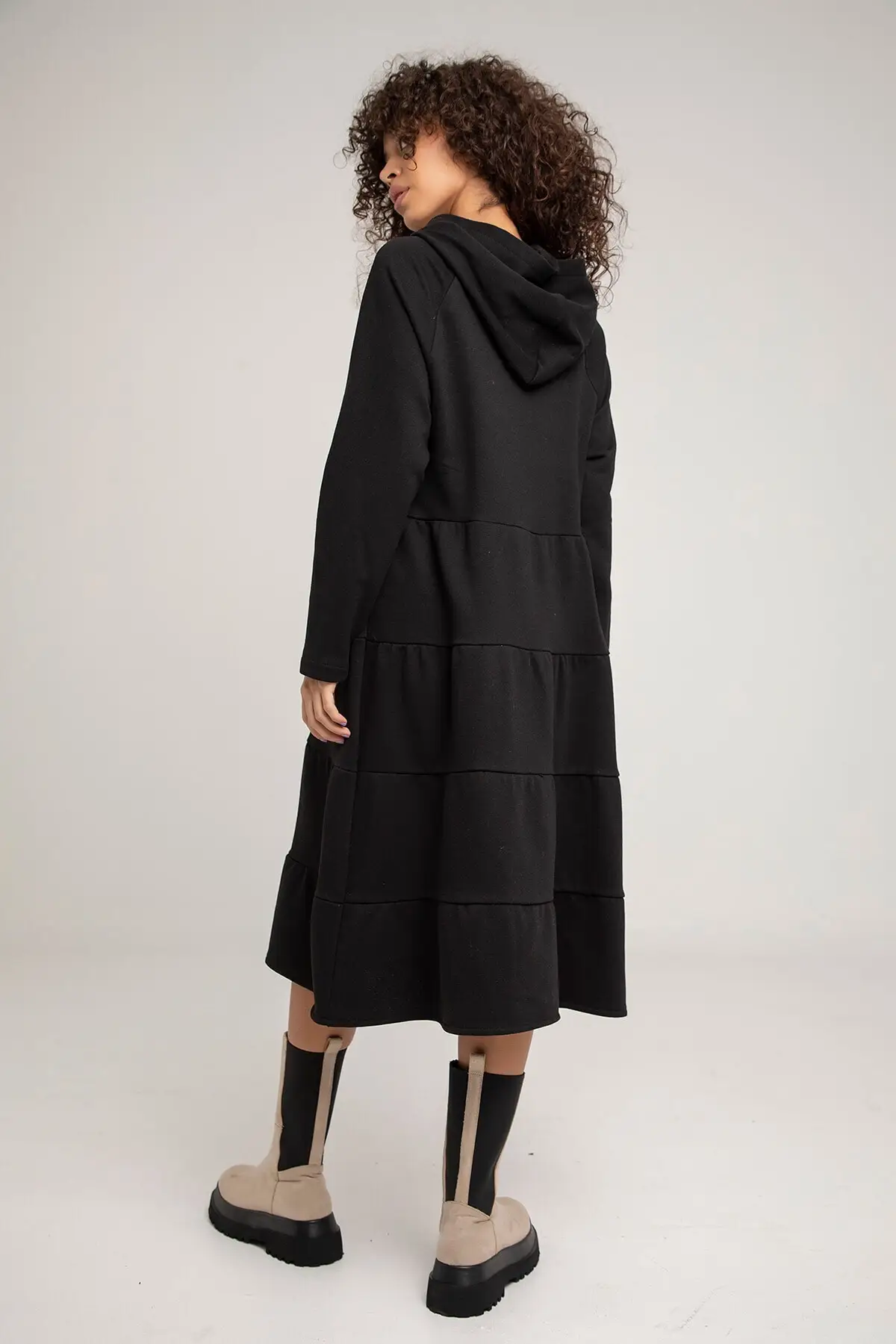 

Women's Black Hooded Midi Length Sweat Dress