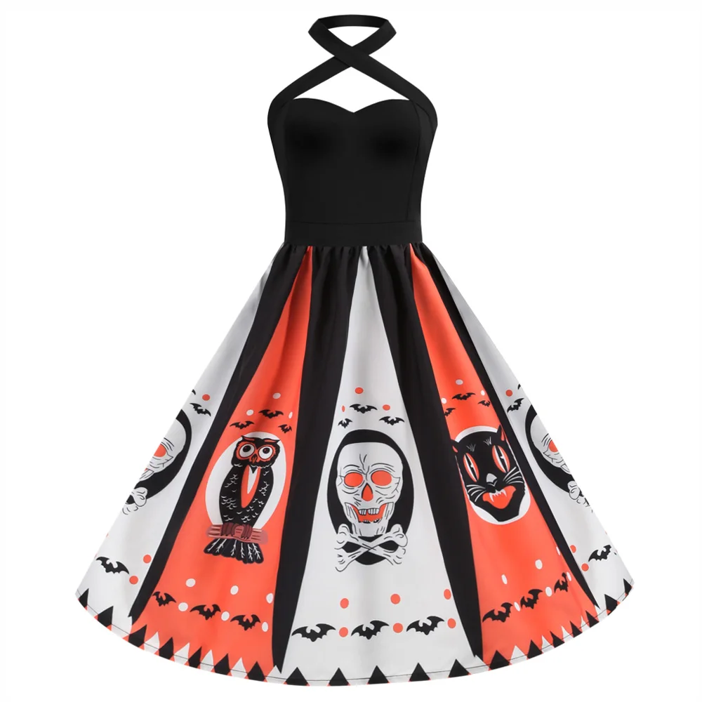 Женское винтажное платье Joineles на Хэллоуин с принтом тыквы и черепа Осенние
