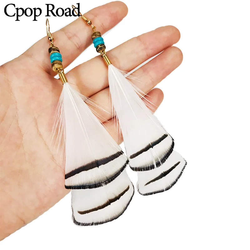 Cpop модные богемные длинные серьги с перьями Этнические Бусы золотая цепочка