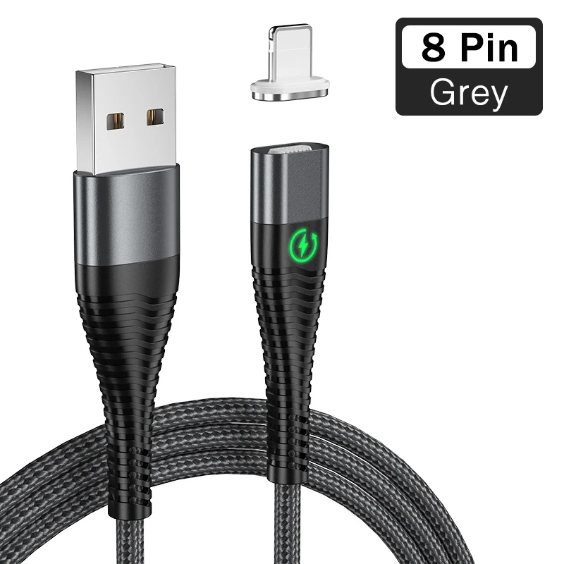 ROCK светодиодный светильник Магнитный зарядный кабель Micro USB кабель для iPhone XR XS Max X магнитное зарядное устройство usb type C зарядный провод шнур 1 м 2 м - Цвет: Grey for iPhone