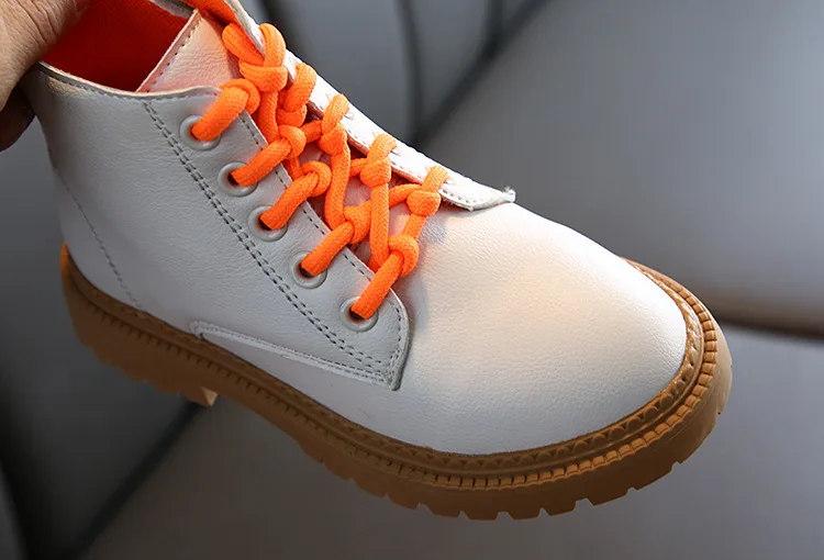 Белые кожаные детские ботинки Martin Осенняя обувь для мальчиков водонепроницаемая