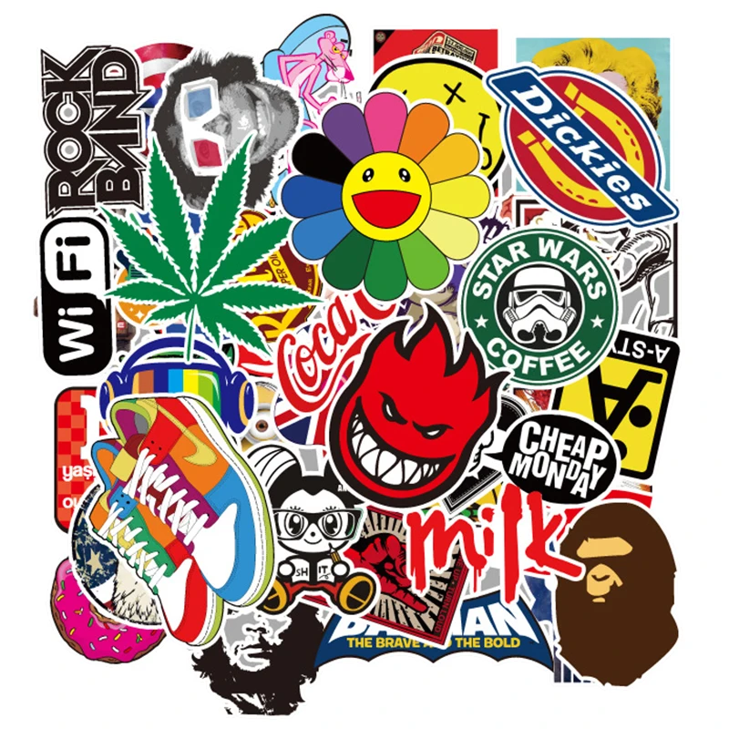 

100Pcs/pack NO Repeat waterproof Stickers Tide card LOGO Doodling Travel DIY Sticker On The Car Motorcycle Luggage Laptop Label