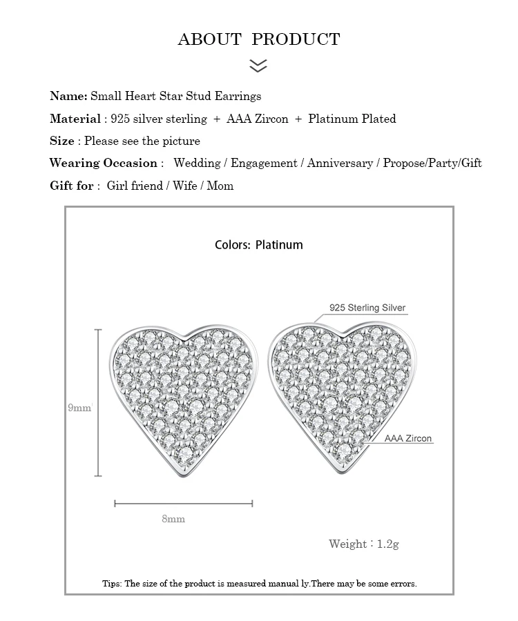 

MUXUEYAN 925 Sterling Silver little heart Stud Earrings for women 2020 trend shining Jewelry gift