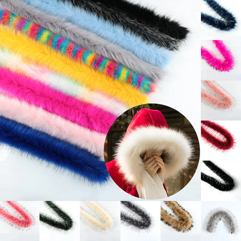 1PC Faux Fox Fur Trimming For Sweater Furry Fluffy Coat Hood Hat Ribbon Tapes Garment Materials DIY Sewing Costume Collar - купить по