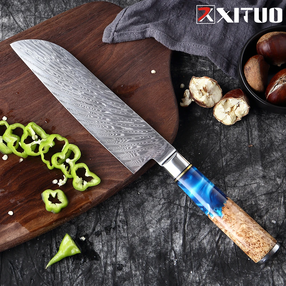Нож сантоку XITUO VG10 из дамасской стали шеф повар кухонный инструмент с филе сырой