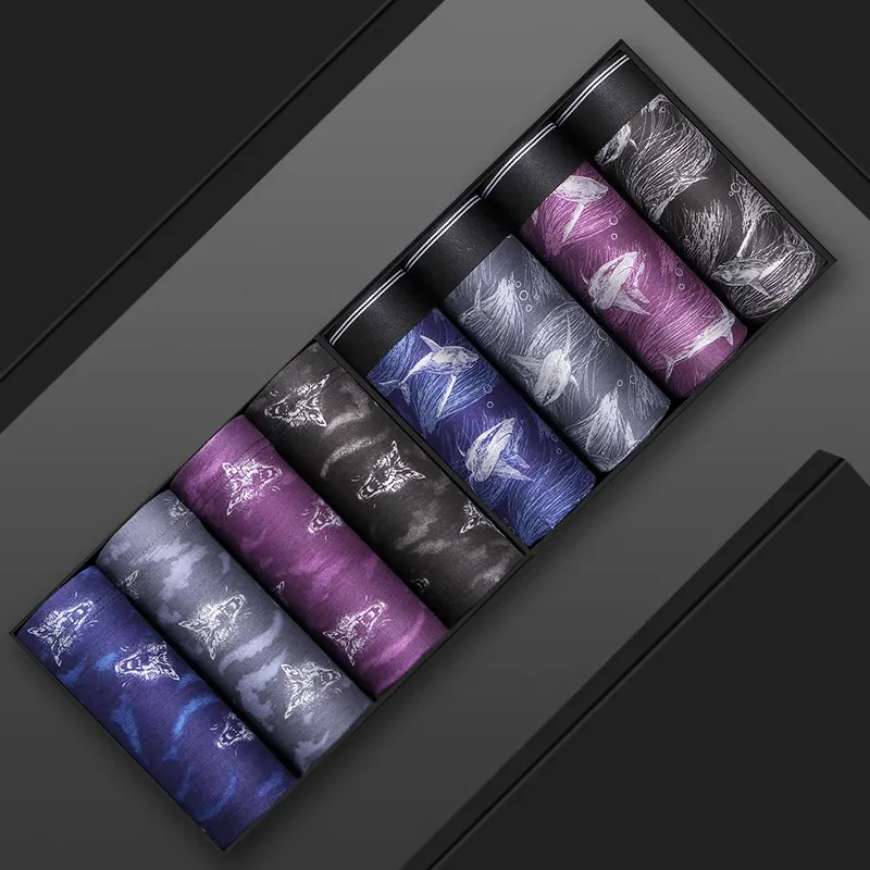 8Pcs/Lot Men's Underwear Youth Boxer Pants Cotton Oversized Shorts Medium Waist Adult Four Corner Underpants