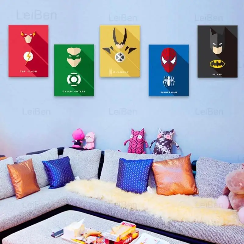 

Modern Cartoon Colorful Abstract Supermans Canvas Children's Room Decoration Painting Waterproof Ink Printing Frameless Poster