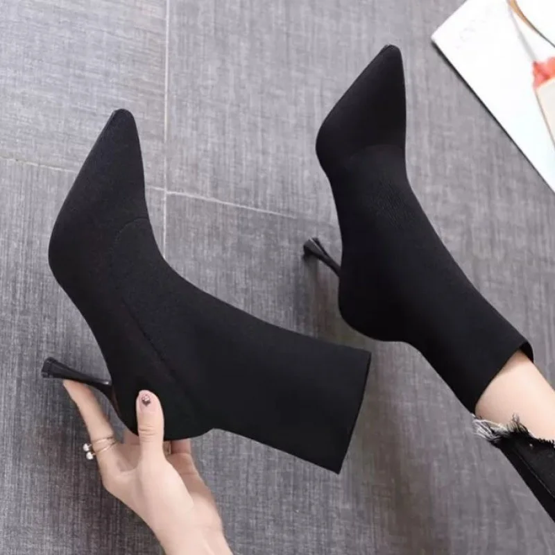 

boots women's 2021 autumn and winter new pointed thin heeled shoes net red thin boots elastic short boots women's boots in
