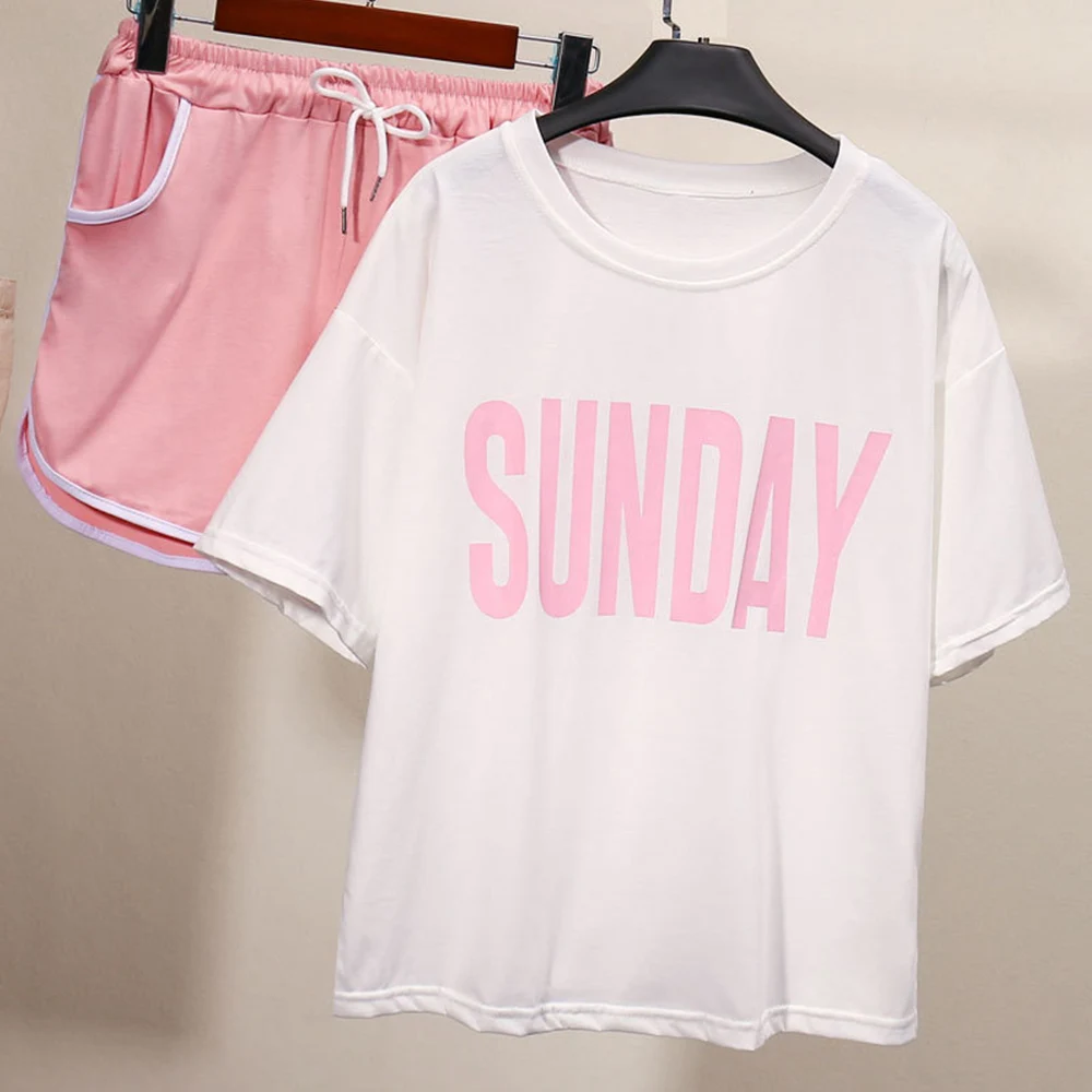 

Casual Two-piece Fashion 3D Letter Flower Short Set Sweet Short Sleeve Top Drawstring Shorts