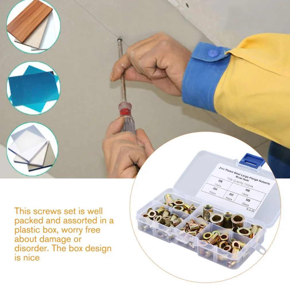 Большая распродажа 100 шт. оцинкованная сталь большой фланец заклёпки гайки