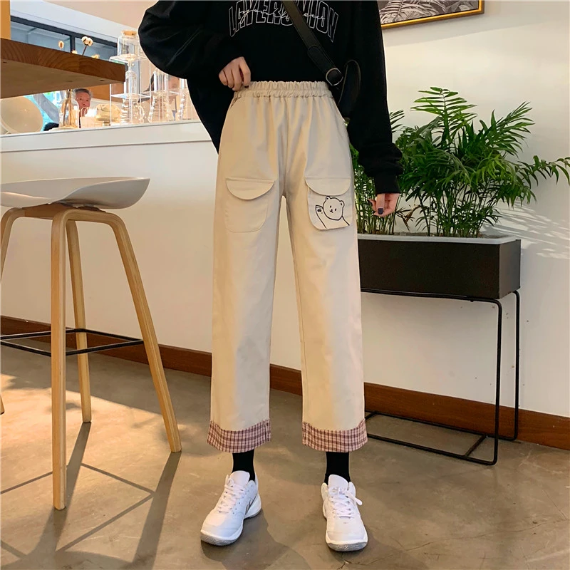 Новая Корейская версия ретро клетчатый лоскутный рисунок с милым медведем Узкие