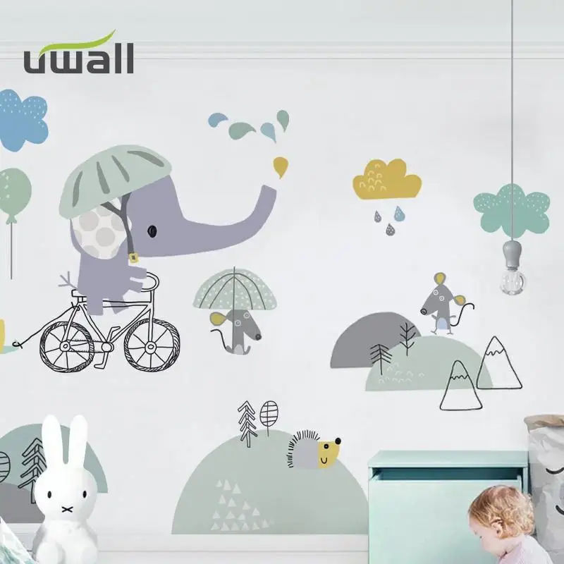 

Cartoon Baby Elephant Wall Sticker Kids Room Decoration Bedroom Wall Decor Self-Adhesive Stickers For Home House Decoration