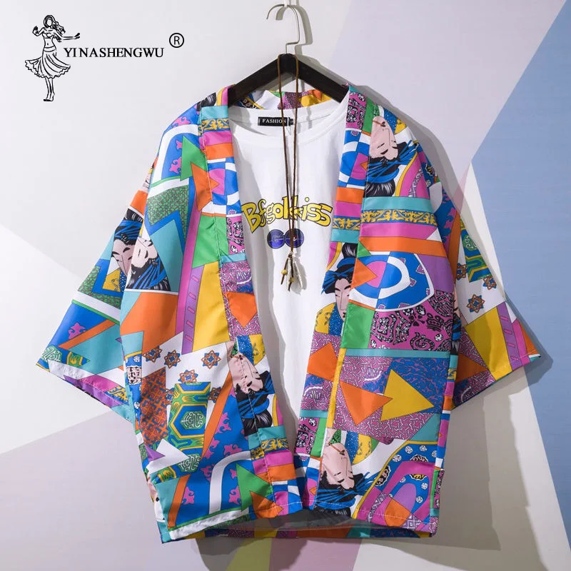 as picture Kimonos Кардиган для мужчин Yukata для женщин традиционное японское кимоно унисекс Harajuku пляжная свободная тонкая рубашка Азиатский Япония мультфильм косплей - Цвет: as picture
