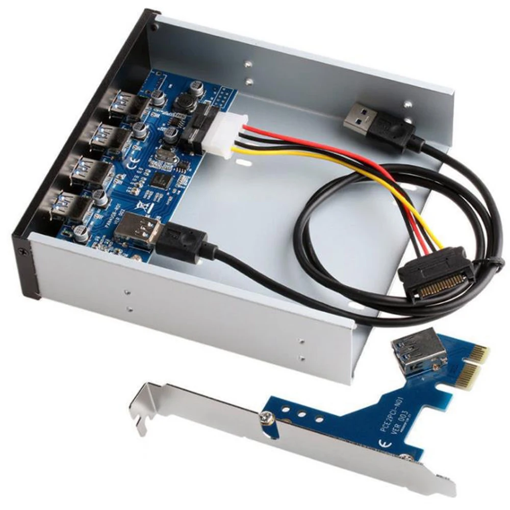 

4 Ports USB 3.0 Front Panel HUB PCI Express PCI-E Card Adapter 5.25inch Front Panel Expansion Bay for PC Computer