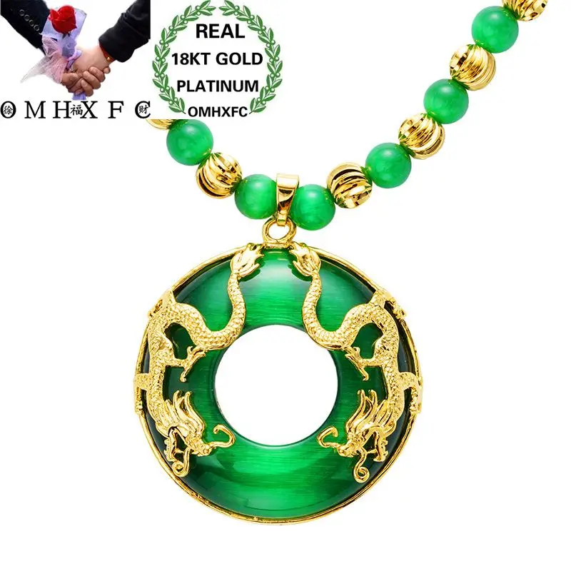 

MHXFC Wholesale European Fashion Male Party Birthday Wedding Gift Dragon Black Green Opal Real 18KT Gold Pendant Necklace NL160