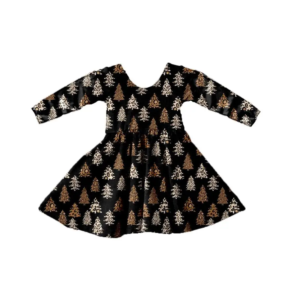 

Children Boutique Cotton Christmas Clothes Kids Long Sleeve Baby Clothing Dress With Santa Claus Girls Christmas Party Dresses