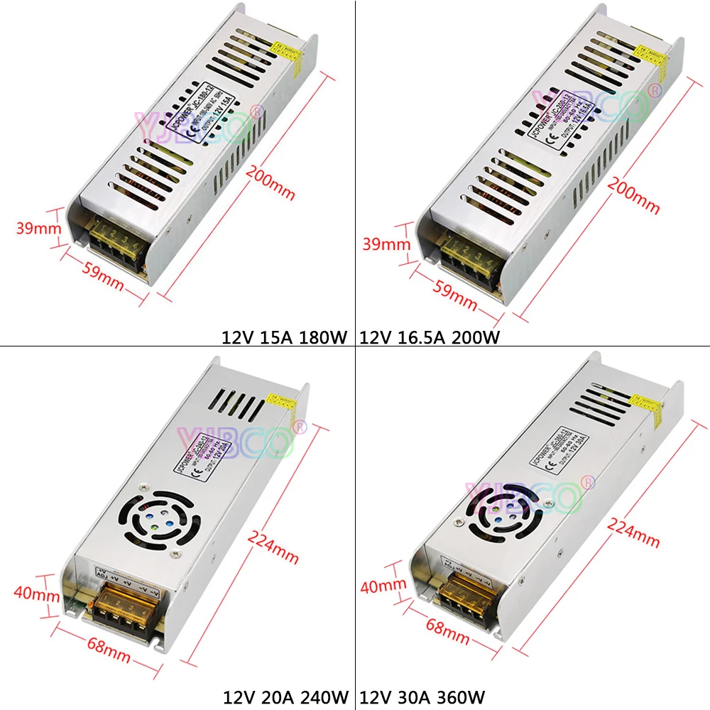 Длинный тонкий трансформатор для светильник DC12V 5A/8.5A/10A12.5A/15A/16.5A/20A/30A импульсный