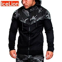 icelion 2021 spring camouflage patchwork hoodies men zipper cardigan sweatshirts slim fit sportswear mens fashion tracksuit