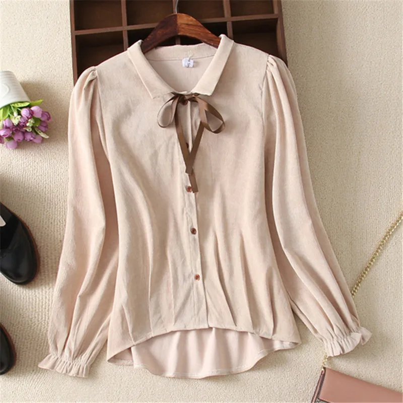 Женская Вельветовая блузка рубашка Осень-зима плиссированные Асимметричные