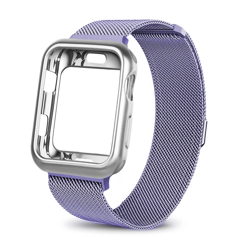 Lavender-TPU case Миланская петля ремешок с чехол для Apple Watch 42 мм 38 мм браслет из нержавеющей стали ремешок для iwatch серии 4 5 40 мм 44 мм - Цвет ремешка: Lavender-TPU case