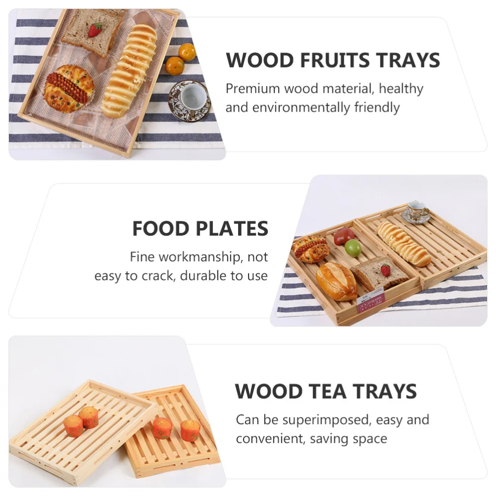 

1Pc Baking Fruits Tray Rectangular Tea Tray Party Wooden Bread Display Plate