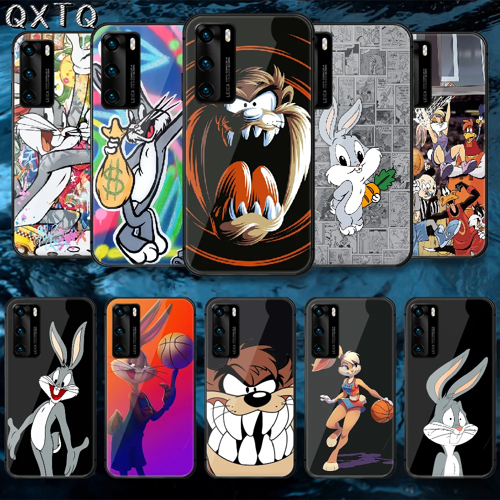

QXTQ Bugs Cartoon Rabbit Tempered Glass Phone Case Cover For Huawei Honor Mate P 8 9 10 20 30 40 A X I Pro Lite Smart 2021 Soft